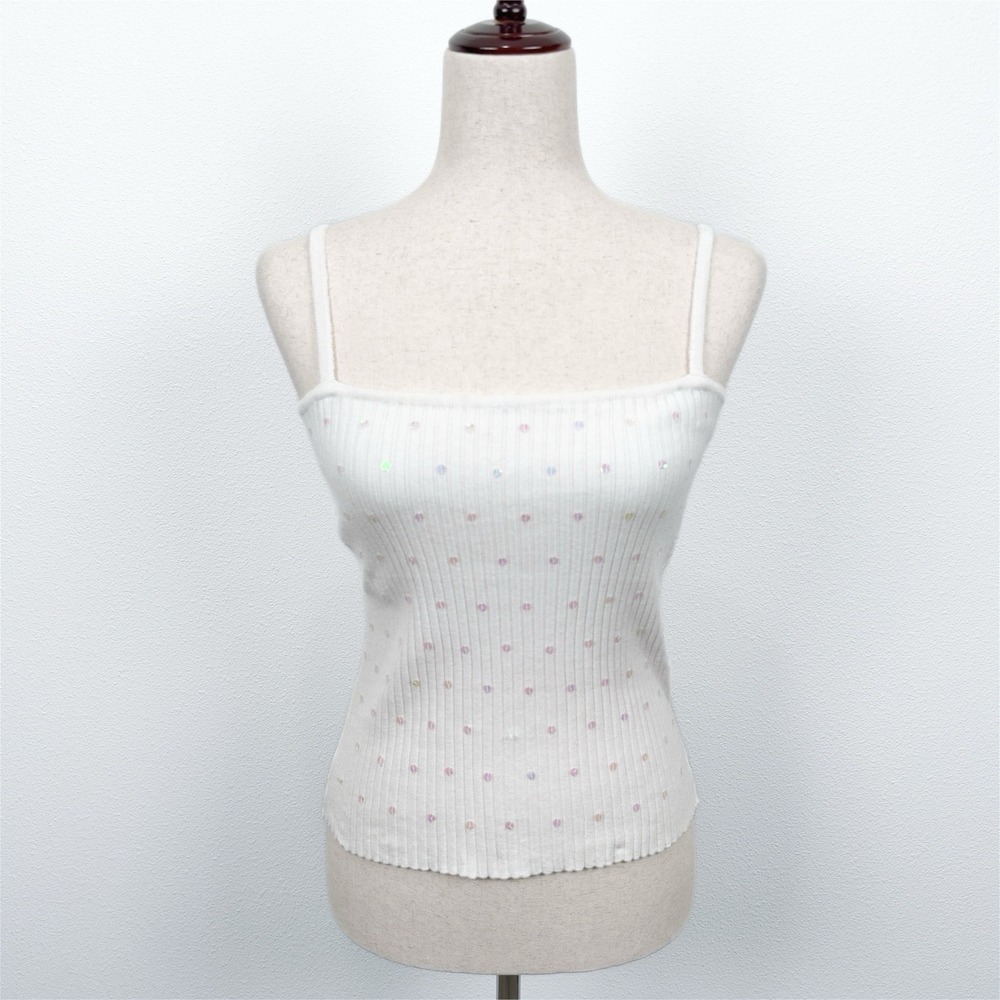 Vtg 90s Rampage Top Juniors 3 White Ribbed Sequins‎ Fairy Festival Dainty Y2K